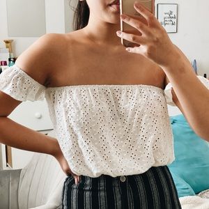 Forever 21 Off The Shoulder Eyelet Top